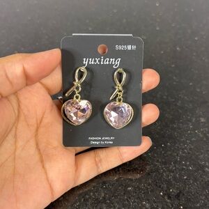 ✨5/$25 Deal!✨ Gold Heart Drop Earrings with Pink Crystal